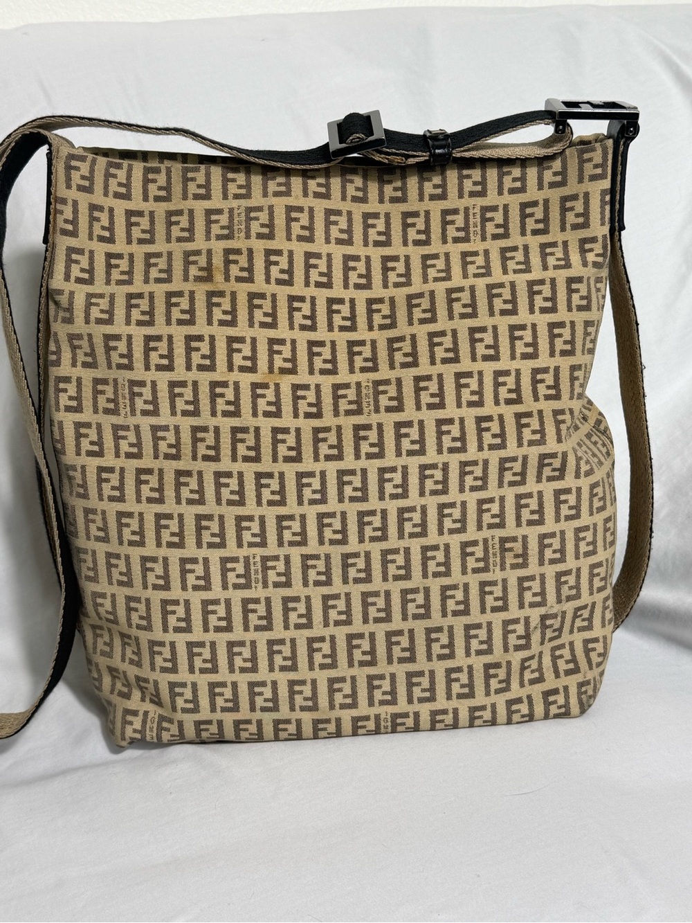 Fendi Brown Zucchino Canvas Messenger Bag FF Logo Crossbody Vintage - Picture 2 of 14